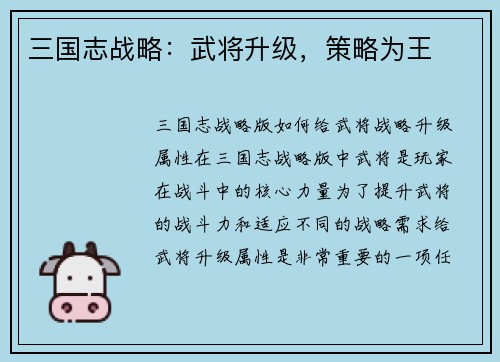 三国志战略：武将升级，策略为王